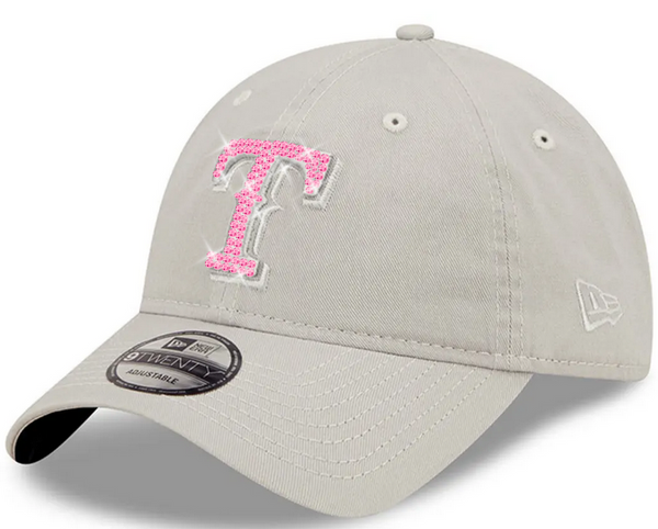 Texas Rangers Pink Swarovski Crystal Bling Womens New Era Adjustable Hat Gray