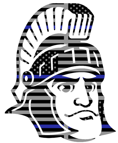 Michigan State Spartans Mascot Logo Thin Blue Line American Flag Premium DieCut Vinyl Decal PICK SIZE