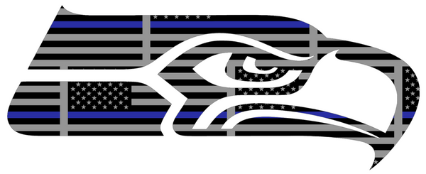 Seattle Seahawks Thin Blue Line Team Logo American Flag Premium DieCut Vinyl Decal PICK SIZE