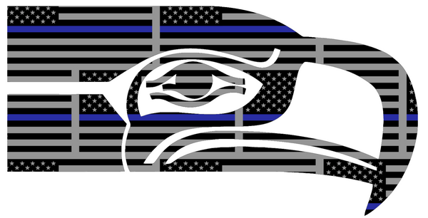 Seattle Seahawks Thin Blue Line Retro Throwback Logo American Flag Premium DieCut Vinyl Decal PICK SIZE
