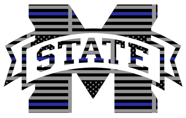 Mississippi State Bulldogs Retro Throwback Logo Thin Blue Line American Flag Premium DieCut Vinyl Decal PICK SIZE
