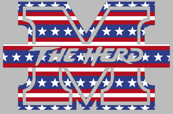 Marshall Thundering Herd Team Logo Stars & Stripes USA American Flag Vinyl Decal PICK SIZE