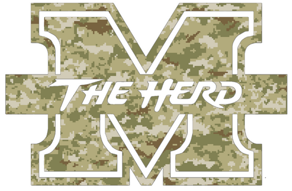 Marshall Thundering Herd Team Logo Salute to Service Camouflage Camo Vinyl Decal PICK SIZE