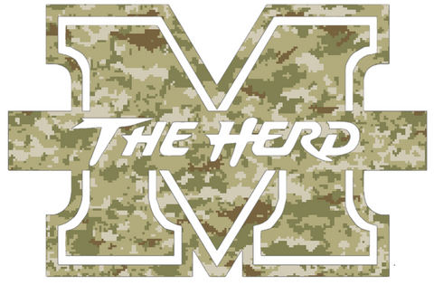 Marshall Thundering Herd Team Logo Salute to Service Camouflage Camo Vinyl Decal PICK SIZE