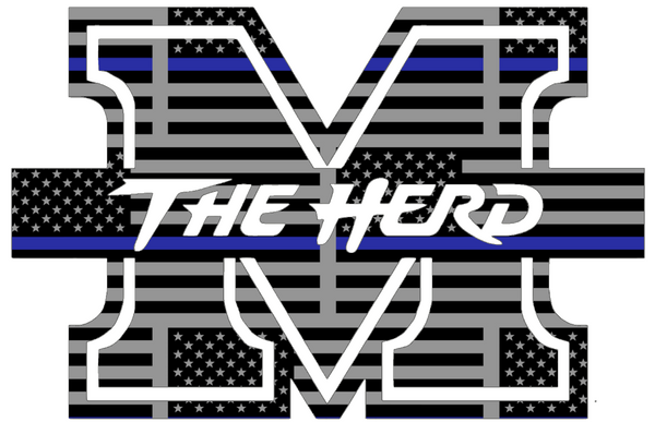 Marshall Thundering Herd Team Logo Thin Blue Line American Flag Premium DieCut Vinyl Decal PICK SIZE