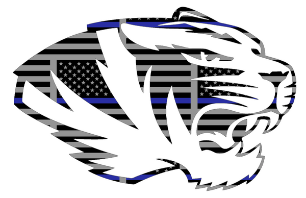 Missouri Tigers Alternate Logo Thin Blue Line American Flag Premium DieCut Vinyl Decal PICK SIZE