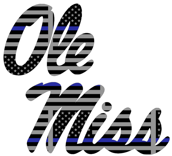Ole Miss Mississippi Rebels Team Logo Thin Blue Line American Flag Premium DieCut Vinyl Decal PICK SIZE