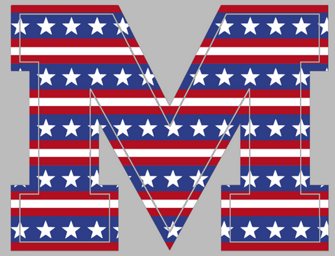 Ole Miss Mississippi Rebels M Logo Stars & Stripes USA American Flag Vinyl Decal PICK SIZE