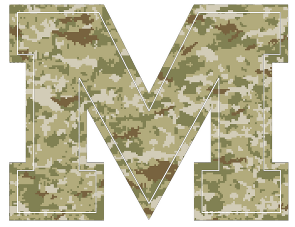 Ole Miss Mississippi Rebels M Logo Salute to Service Camouflage Camo Vinyl Decal PICK SIZE