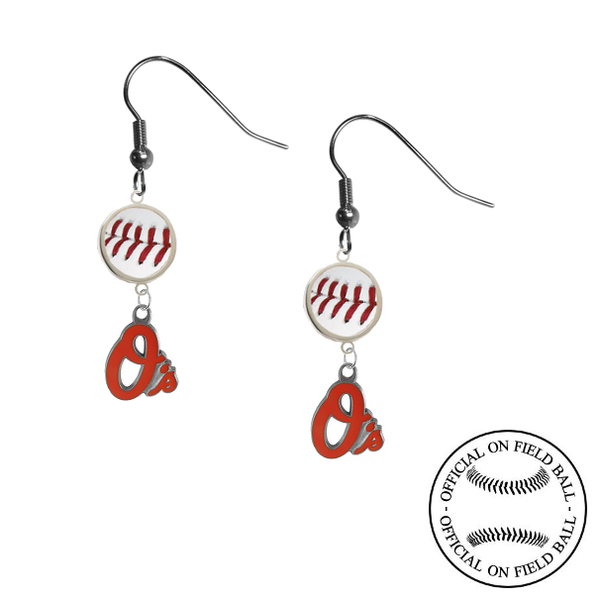 Baltimore Orioles MLB Authentic Rawlings On Field Leather Baseball Dangle Earrings