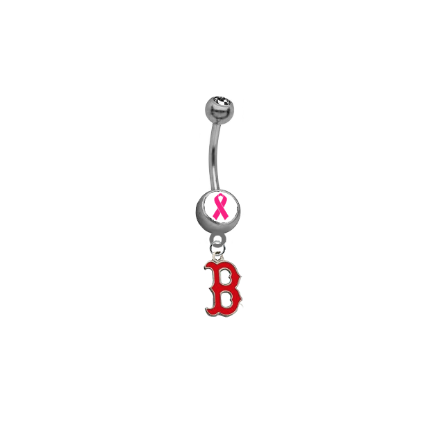 Boston Red Sox B Logo Breast Cancer Awareness Belly Button Navel Ring