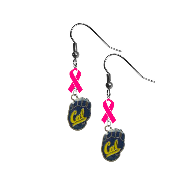 California Cal Golden Bears Breast Cancer Awareness Hot Pink Ribbon Dangle Earrings