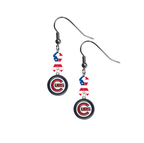 Chicago Cubs MLB USA American Flag Ribbon Dangle Earrings