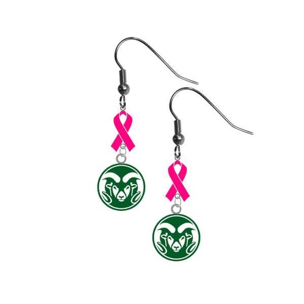 Colorado State Rams Breast Cancer Awareness Hot Pink Ribbon Dangle Earrings