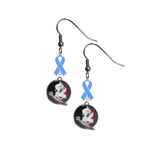 Florida State Seminoles New Logo Prostate Cancer Awareness Light Blue Ribbon Dangle Earrings