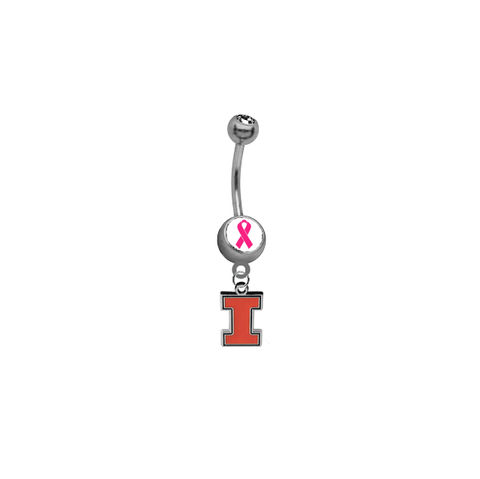 Illinois Fightin Illini Breast Cancer Awareness Belly Button Navel Ring