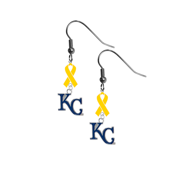 Kansas City Royals Style 2 MLB Childhood Cancer Awareness Yellow Ribbon Dangle Earrings