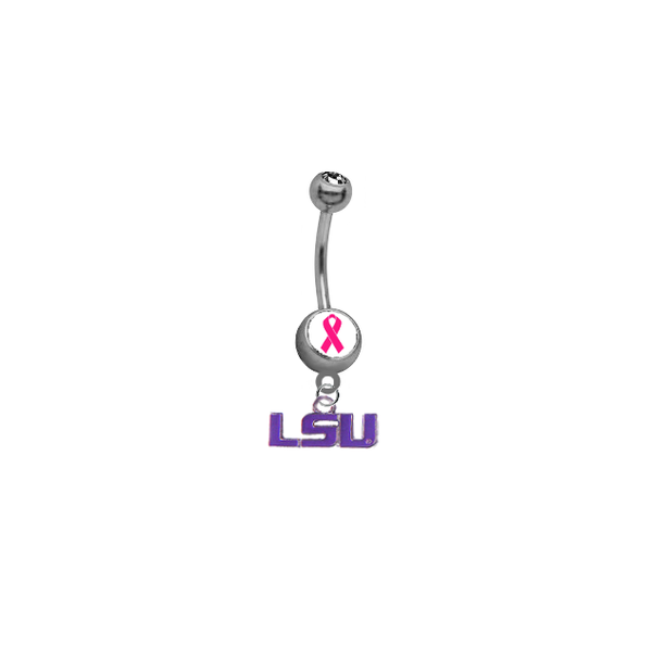 LSU Tigers Style 2 Breast Cancer Awareness Belly Button Navel Ring