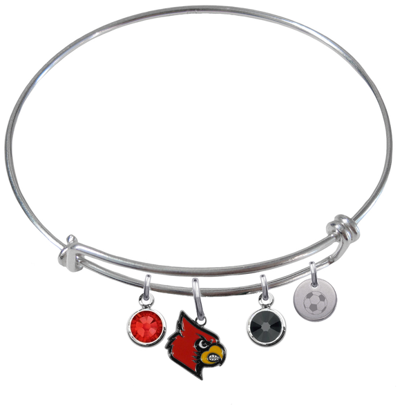 Louisville Cardinals Soccer Expandable Wire Bangle Charm Bracelet