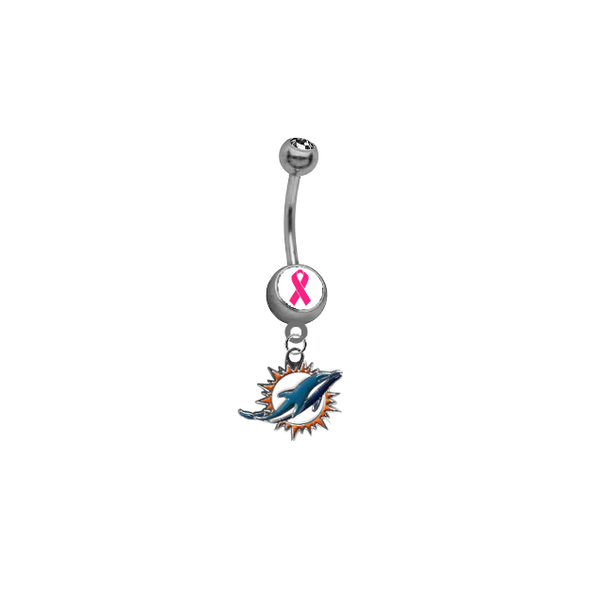 Miami Dolphins Breast Cancer Awareness NFL Football Belly Button Navel Ring