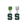 Michigan State Spartans GREEN & CLEAR Swarovski Crystal Stud Rhinestone Earrings