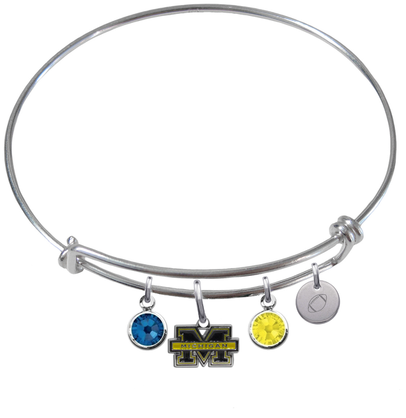 Michigan Wolverines Football Expandable Wire Bangle Charm Bracelet