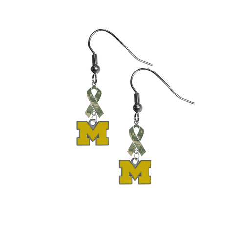 Michigan Wolverines Style 3 Salute to Service Camouflage Camo Ribbon Dangle Earrings