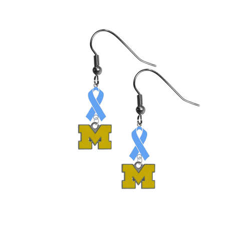 Michigan Wolverines Style 3 Prostate Cancer Awareness Light Blue Ribbon Dangle Earrings