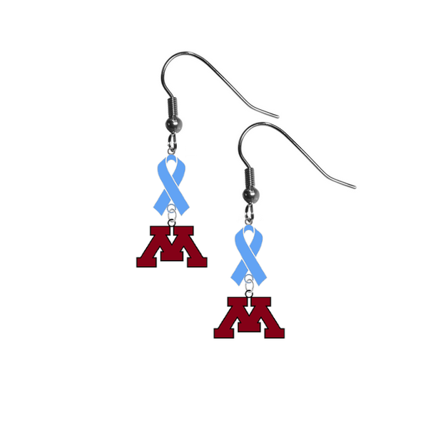 Minnesota Gophers Prostate Cancer Awareness Light Blue Ribbon Dangle Earrings