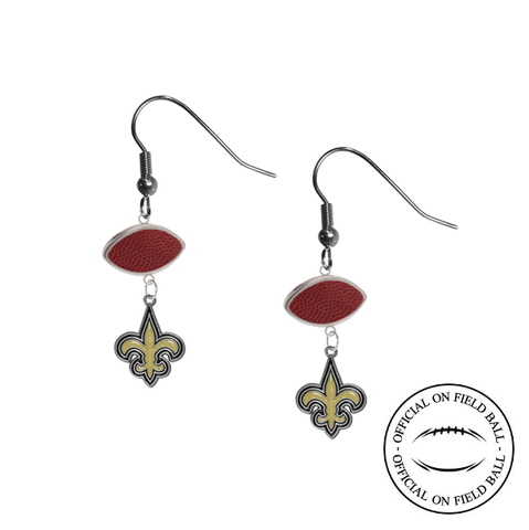 New Orleans Saints NFL Authentic Official On Field Leather Football Dangle Earrings
