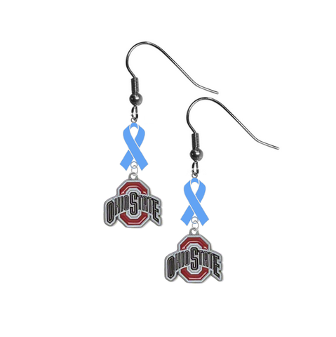 Ohio State Buckeyes Prostate Cancer Awareness Light Blue Ribbon Dangle Earrings