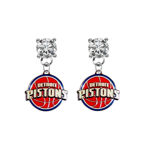 Detroit Pistons CLEAR Swarovski Crystal Stud Rhinestone Earrings