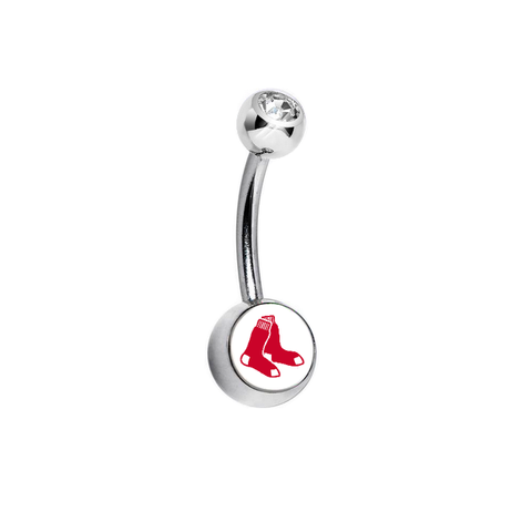 Boston Red Sox Clear Swarovski Crystal Classic Style MLB Belly Ring