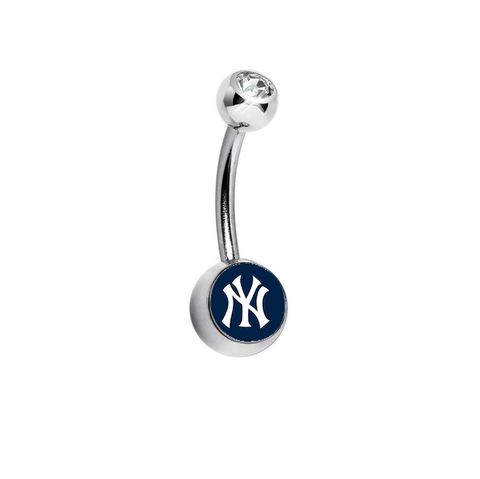 New York Yankees Clear Swarovski Crystal Classic Style MLB Belly Ring