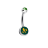 Oakland Athletics Green Swarovski Crystal Classic Style MLB Belly Ring