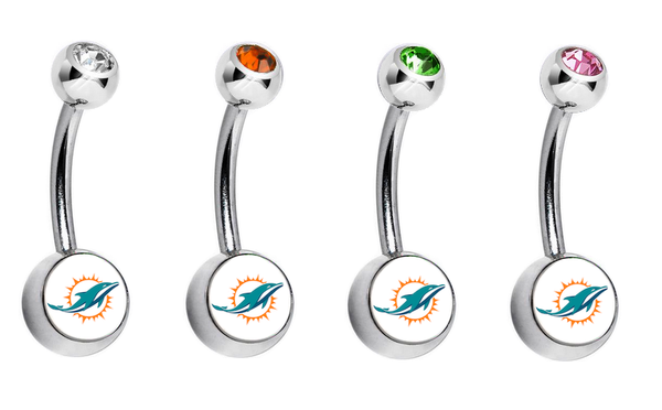 Miami Dolphins Swarovski Crystal Classic Style NFL Belly Ring