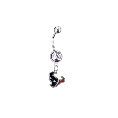 Houston Texans Silver Clear Swarovski Belly Button Navel Ring - Customize Gem Colors