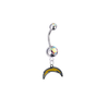 Los Angeles Chargers Silver Auora Borealis Swarovski Belly Button Navel Ring - Customize Gem Colors