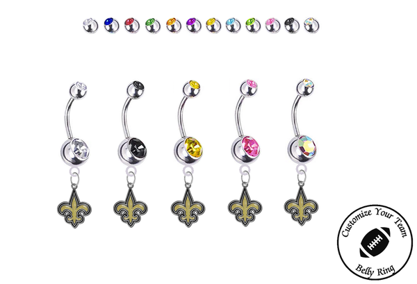 New Orleans Saints Silver Swarovski Belly Button Navel Ring - Customize Gem Colors