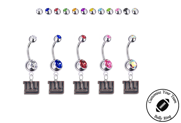 New York Giants Silver Swarovski Belly Button Navel Ring - Customize Gem Colors