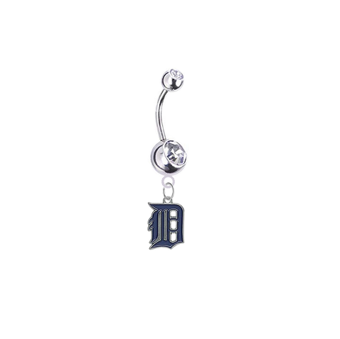 Detroit Tigers Silver Clear Swarovski Belly Button Navel Ring - Customize Gem Colors