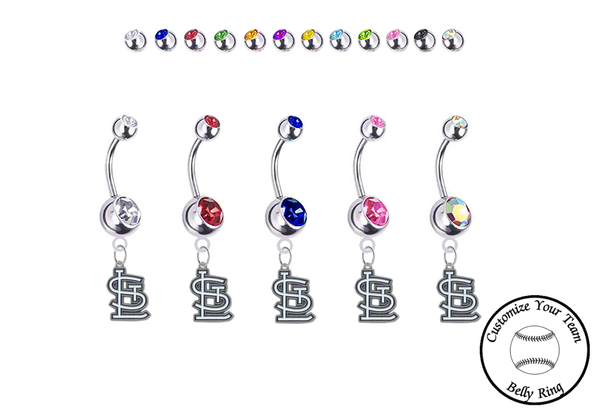 St Louis Cardinals Silver Swarovski Belly Button Navel Ring - Customize Gem Colors