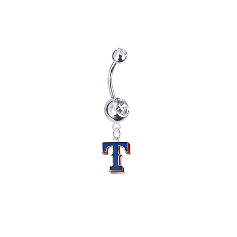 Texas Rangers Style 2 Silver Clear Swarovski Belly Button Navel Ring - Customize Gem Colors
