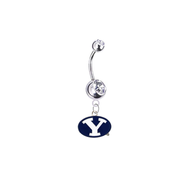 Brigham Young BYU Cougars Silver Clear Swarovski Belly Button Navel Ring - Customize Gem Colors