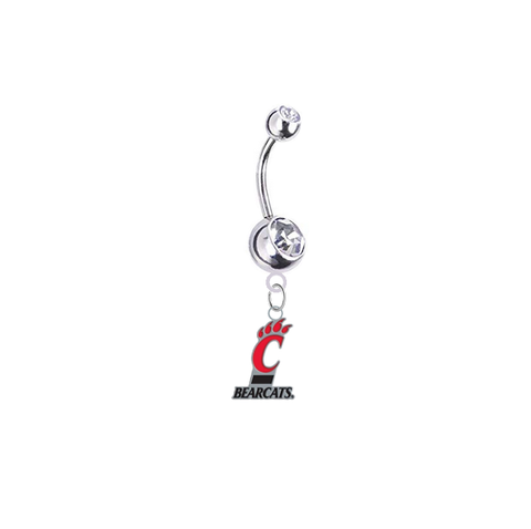 Cincinnati Bearcats Silver Clear Swarovski Belly Button Navel Ring - Customize Gem Colors