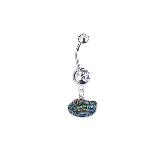 Florida Gators Silver Clear Swarovski Belly Button Navel Ring - Customize Gem Colors