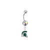 Michigan State Spartans Mascot Silver Auora Borealis Swarovski Belly Button Navel Ring - Customize Gem Colors