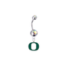 Oregon Ducks Silver Auora Borealis Swarovski Belly Button Navel Ring - Customize Gem Colors