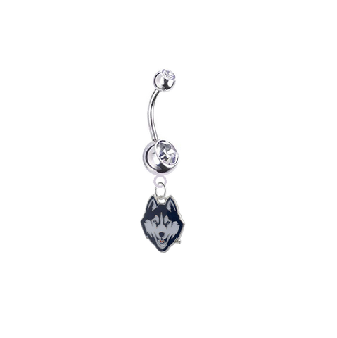 UConn Huskies Silver Clear Swarovski Belly Button Navel Ring - Customize Gem Colors