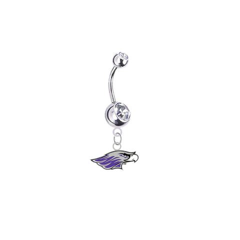 Wisconsin Whitewater Warhawks Silver Clear Swarovski Belly Button Navel Ring - Customize Gem Colors